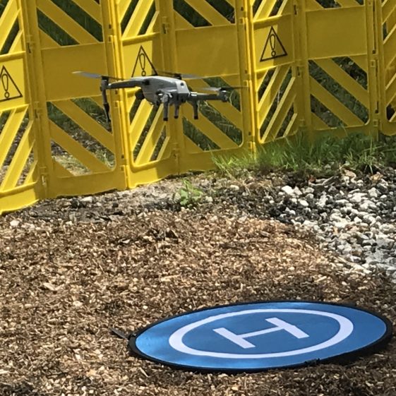The drone finds its landing pad.